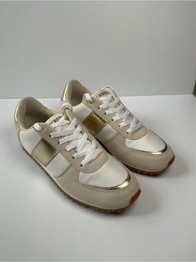 J.Crew Beige Gold Sneakers Women’s Size 8 Casual Chic Shoes